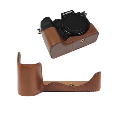 Protective Coffee PU Leather Camera Case Half Body Cover Base Case with Bottom Opening Version for Panasonic Lumix S5 Camera, Coffee, Half Body Base Case