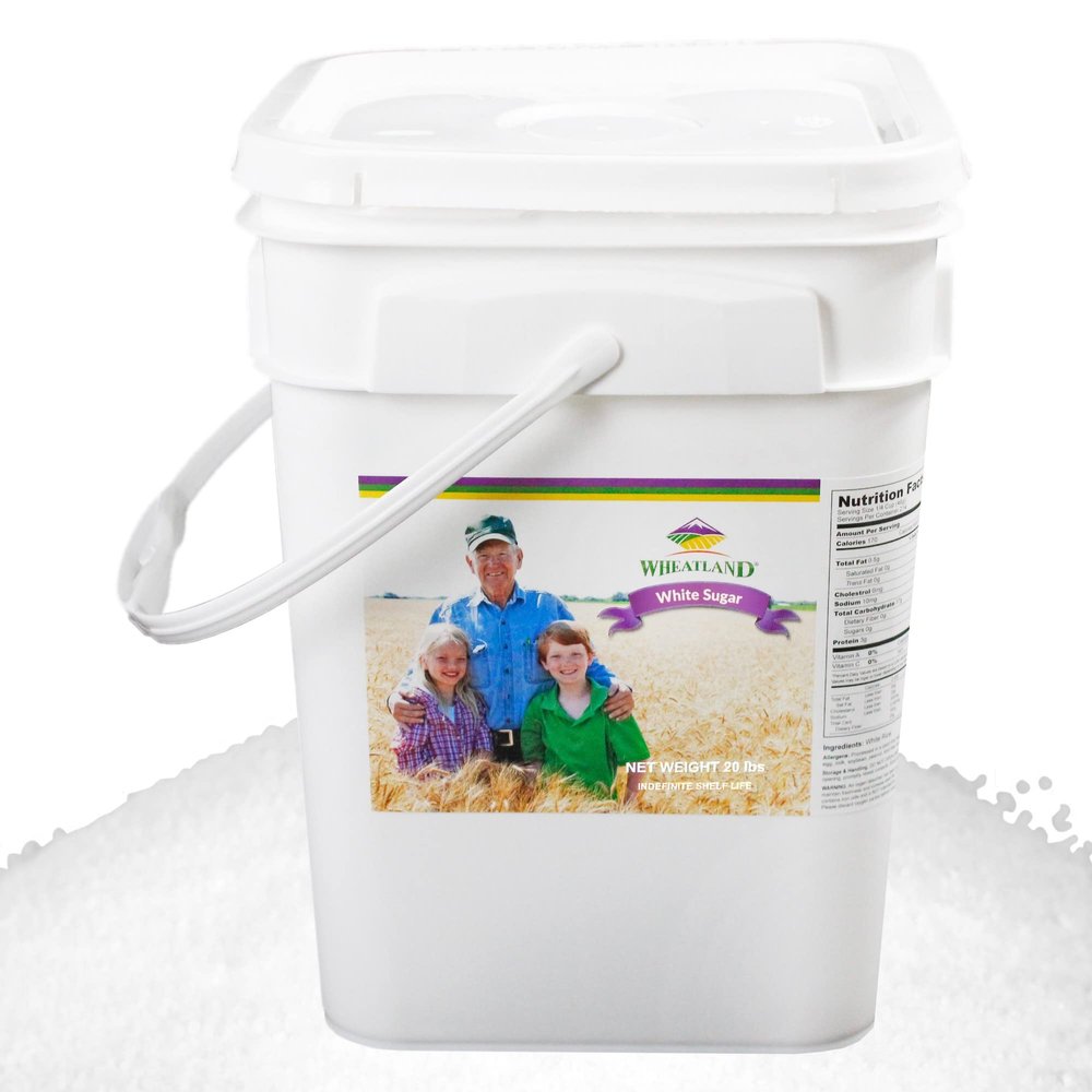 Wheatland White Sugar  Delicious  USA grown  20 lbs Bulk  Mylar and Bucket Provide 25 Year Shelf Life  Emergency Food Storage  High Trust Seller  40 Year Legacy of Prepping