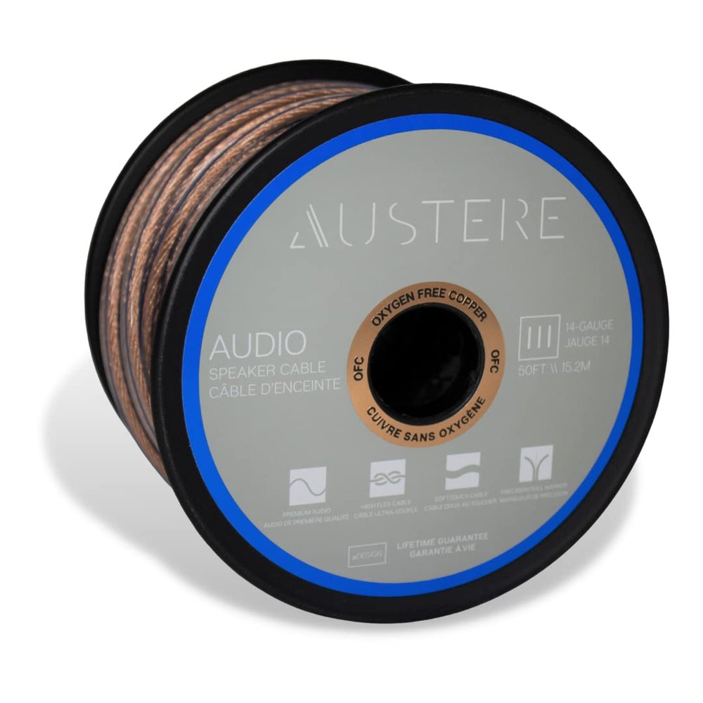 AUSTERE III Series Speaker Cable 50ft Oxygen Free Copper, Soft-Touch High Flex Cable & Precision Pull Marker  14-Gauge