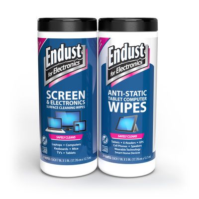 Endust For Electronics Screen Cleaner Wipes, Electronics Surface Cleaning Wipes, For Tablet, E-Reader, Monitor, Laptop, Phone, TV, GPS, Pre-Moistened, Alcohol & Ammonia Free, 140 Count (Pack of 2) (11506+12596)