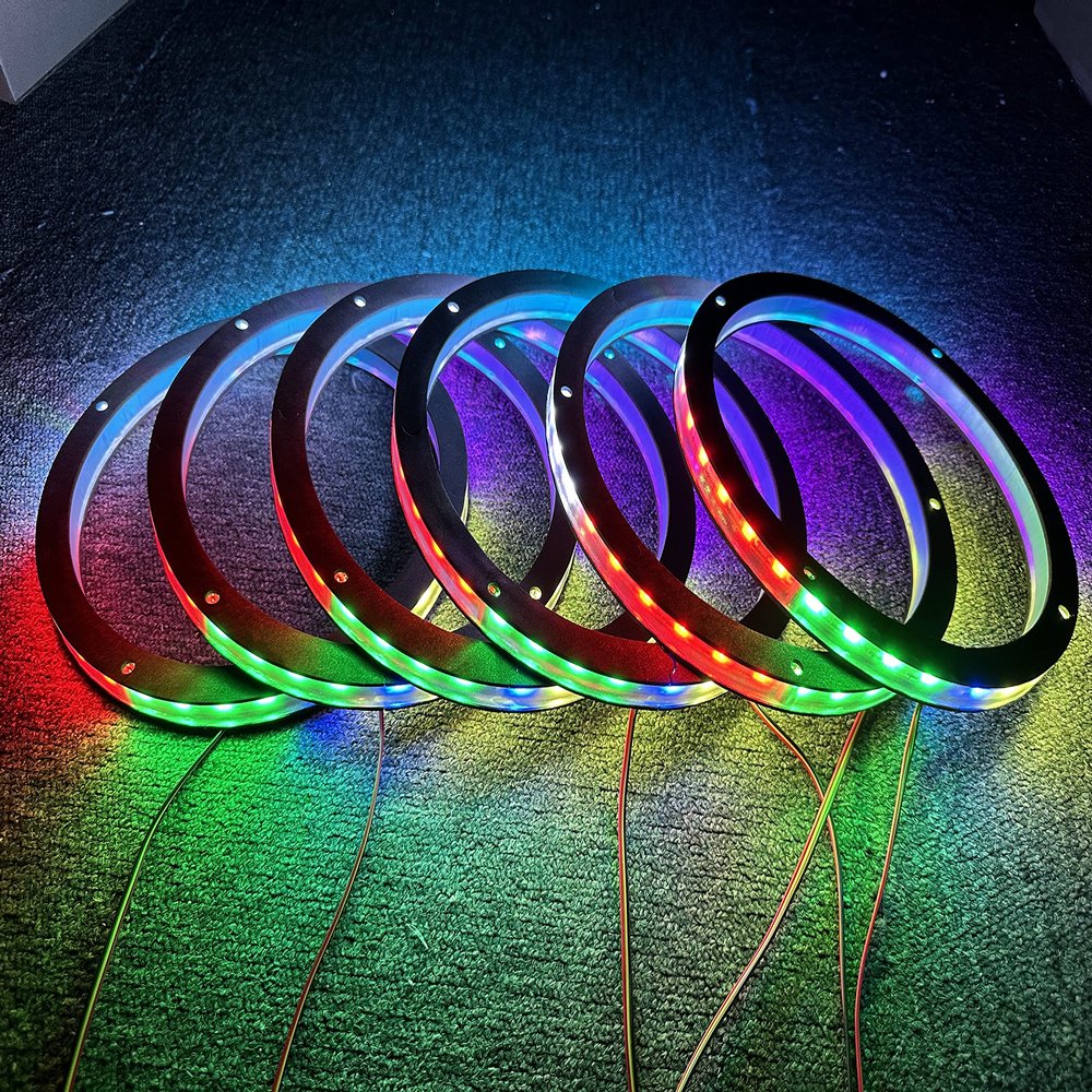 6PCS 12" Car LED Speaker Decorative Light Kit Dream Color Chasing Flow Series Spacer Ring Light Bluetooth App Controlled (6)