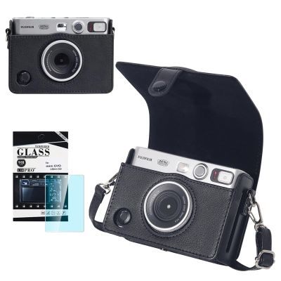 CAIYOULE Mini EVO Case, Protective Case for Fujifilm Instax Mini EVO Instant Digital Hybrid Camera, Mini EVO Accessories with PU Leather Bag and Screen Protector (Vintage Black)
