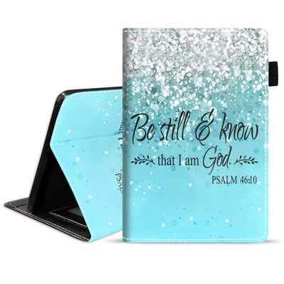 BXIKEOPIU Case for Kindle Fire HD 10/Fire HD 10 Plus Tablet 10.1 inch (11th Generation, 2021 Released) - Blue Background Bible Verse Psalm 46:10 Design Slim PU Leather Cover with Auto Sleep Wake