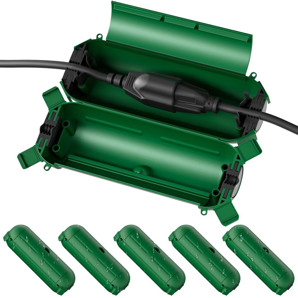Flemoon [6 Pack] Outdoor Extension Cord Safety Cover with Waterproof Seal, Weatherproof Electrical Connection Box to Protect Outdoor Outlet, Plug, Socket, Christmas Holiday Decoration Light, Green