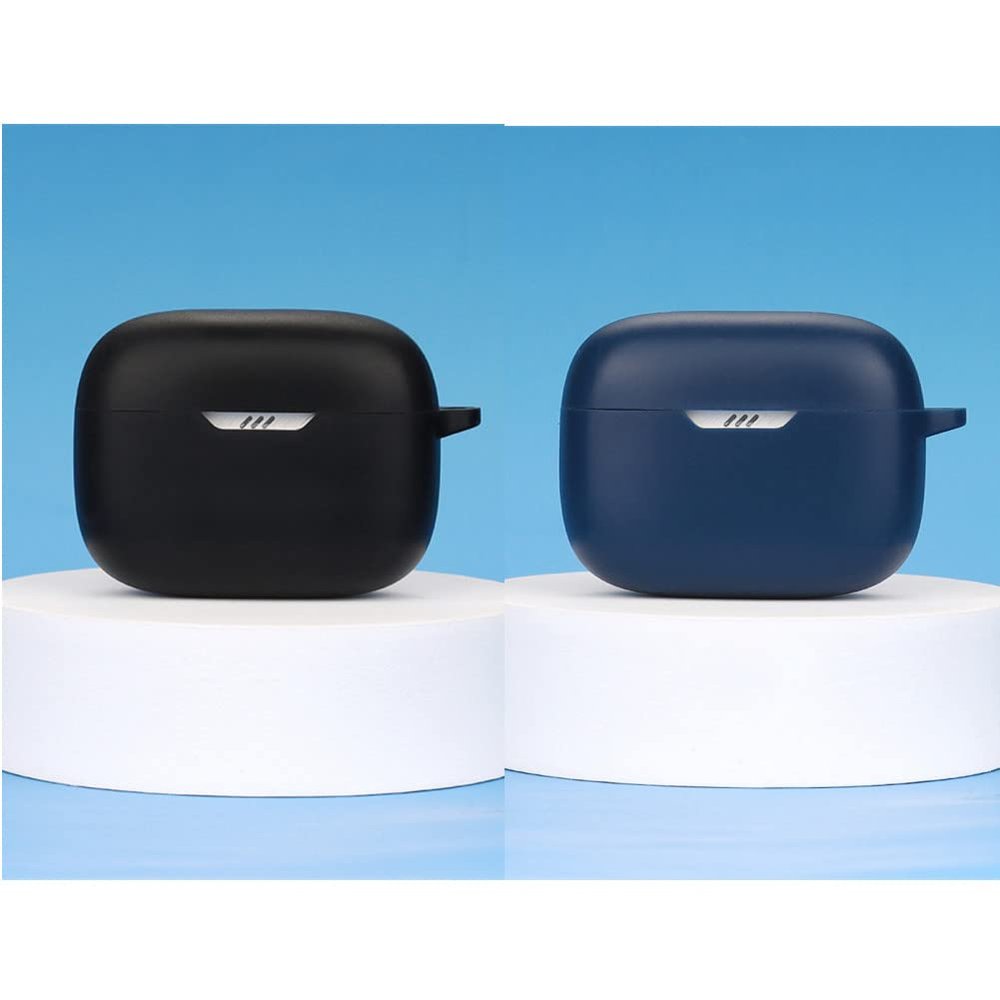2 Pack DAYJOY Soft Silicone Protective Case Cover Compatible with JBL Tune 230NC TWS True Wireless Headphones, Protective Skin Sleeve with Key Chain (Black+Blue)