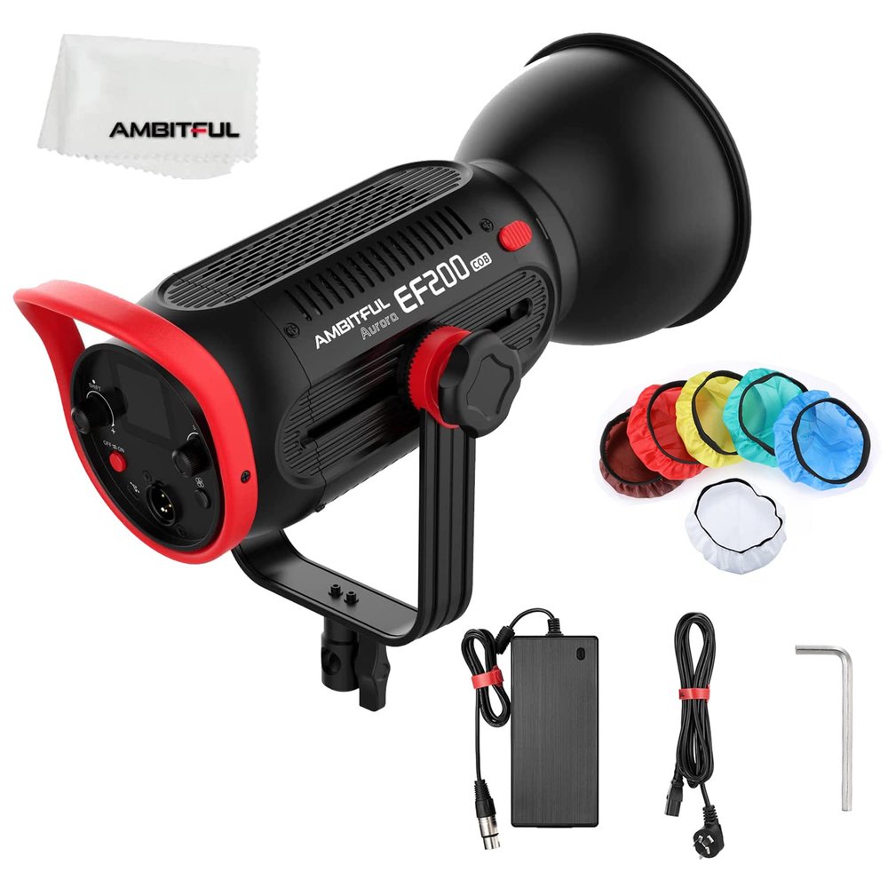 AMBITFUL Aurora Series EF200 200W LED Video Light 5600K LED Continuous Lighting,CRI 95+ / TLCI 97+,Built-in APP,79000lux@ 1m, Bowens Mount for YouTube Video, Studio Portrait, Wedding
