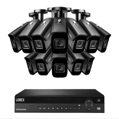 Lorex Nocturnal 3 4K 16-Channel 4TB Wired NVR System with Smart IP Bullet Cameras, 30FPS Recording and Listen-in Audio - (12 Cam/Black)