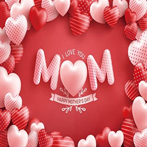 10x8ft Happy Mother's Day Backdrops Red White Love Heart Photography Background for Woman New Mom Lady Mother's Day Party Bridal Shower Party Decoration Cake Table Banner Photo Studio Props