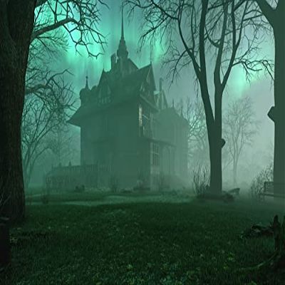10x8FT Forest Night View Horror Backdrop Ghastly Green Moonlight Foggy Wood Haunted Castle Building Photography Background Party Poster Baby Shoot for Child Adults Party Decor Photo Studio Props