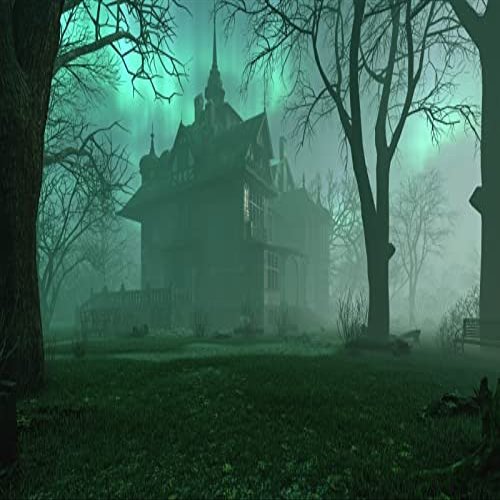 10x8FT Forest Night View Horror Backdrop Ghastly Green Moonlight Foggy Wood Haunted Castle Building Photography Background Party Poster Baby Shoot for Child Adults Party Decor Photo Studio Props