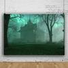 10x8FT Forest Night View Horror Backdrop Ghastly Green Moonlight Foggy Wood Haunted Castle Building Photography Background Party Poster Baby Shoot for Child Adults Party Decor Photo Studio Props view 2