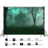 10x8FT Forest Night View Horror Backdrop Ghastly Green Moonlight Foggy Wood Haunted Castle Building Photography Background Party Poster Baby Shoot for Child Adults Party Decor Photo Studio Props view 3
