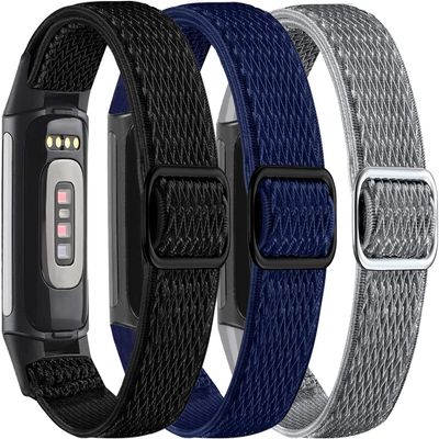 3-Pack Elastic Nylon Bands Compatible with Fitbit Charge 6/ Charge 5, Breathable Adjustable Replacement Stretchy Nylon Loop Wristband Sport Strap for Women Men, 301