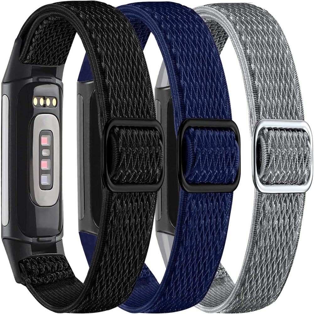 3-Pack Elastic Nylon Bands Compatible with Fitbit Charge 6/ Charge 5, Breathable Adjustable Replacement Stretchy Nylon Loop Wristband Sport Strap for Women Men, 301