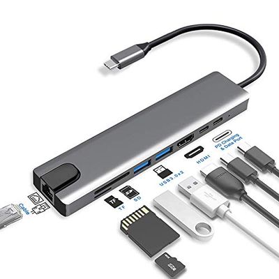 Multi Function HDMI-Compatible Hub Adapter USB Type C Hub 8 in 1 USB Hubs for MacBook Pro and Windows Laptops