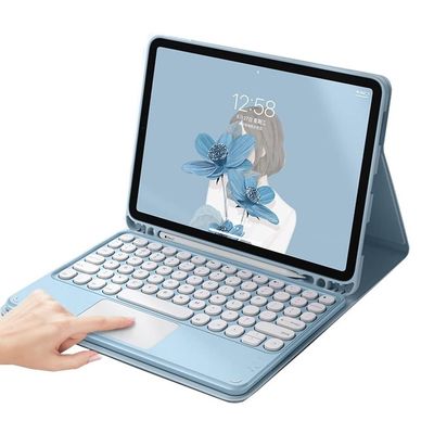 HENGHUI Touch Keyboard for Galaxy Tab A8 10.5 inch 2022 Model SM-X200/SM-X205/SM-X207 Keyboard Case with Touchpad Cute Round Key Detachable Color Keyboard (Black)