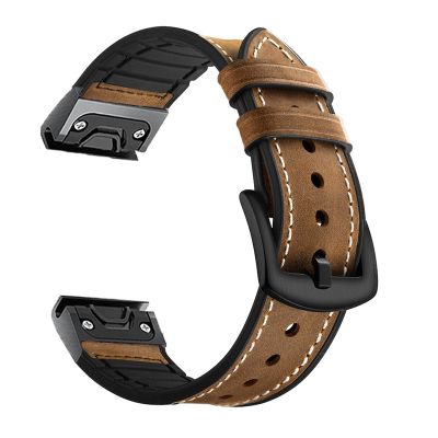 KFAA 22 26mm Sport Watchband Strap For Garmin Fenix 6 6S 6X Pro 5X 5 Plus 3HR 935 S60 D2 Enduro Quick Release Leather Bracelet Correa (Color : Dark brown, Size : 26mm)