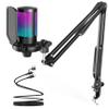 FIFINE Gaming PC USB Microphone, Podcast Condenser Mic with Boom Arm, Pop Filter, Mute Button for Streaming, Twitch, Online Chat, RGB Computer Mic for PS4/5 PC Gamer Youtuber-AmpliGame A6T view 1