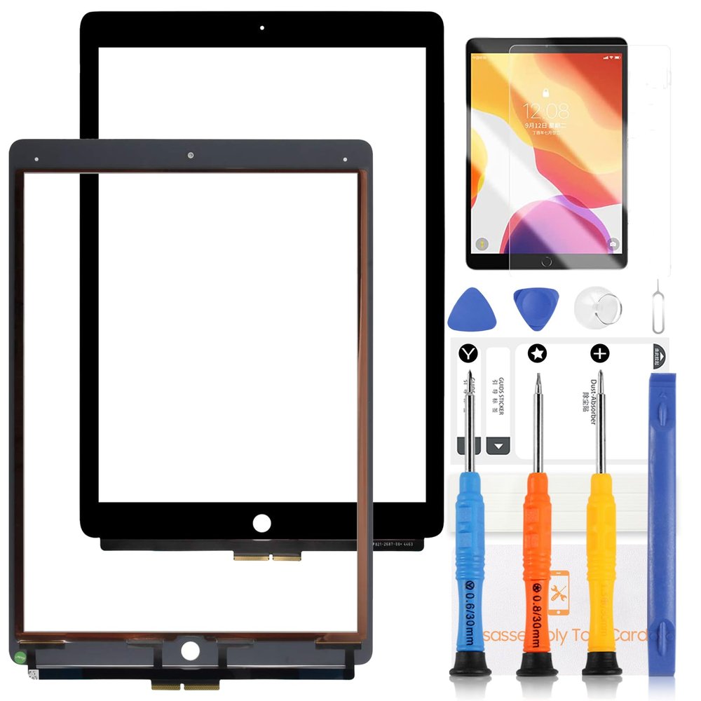 for iPad Pro 12.9 1st Generation Screen Replacement 1st Gen 2015 Digitizer A1584 Touchscreen A1652 Glass Panel Full Repair Parts with Tempered Glass +Tools (LCD no Include, No Instructions) (Black)