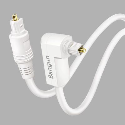 Bangun White Optical Audio Cable 20ft, Slim 90 Degree Digital Audio Optical Cord, SPDIF Toslink Right Angle Fiber Optic Audio Cable, Digital Sound Cord for Sound Bar/TV/PS4/Xbox/Home Theater
