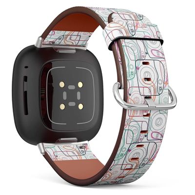 CJBROES Replacement Leather Watch Band, Compatible with Fitbit Versa 3 and Fitbit Sense of Wristband Bracelet Accessory - Trendy Instant Camera