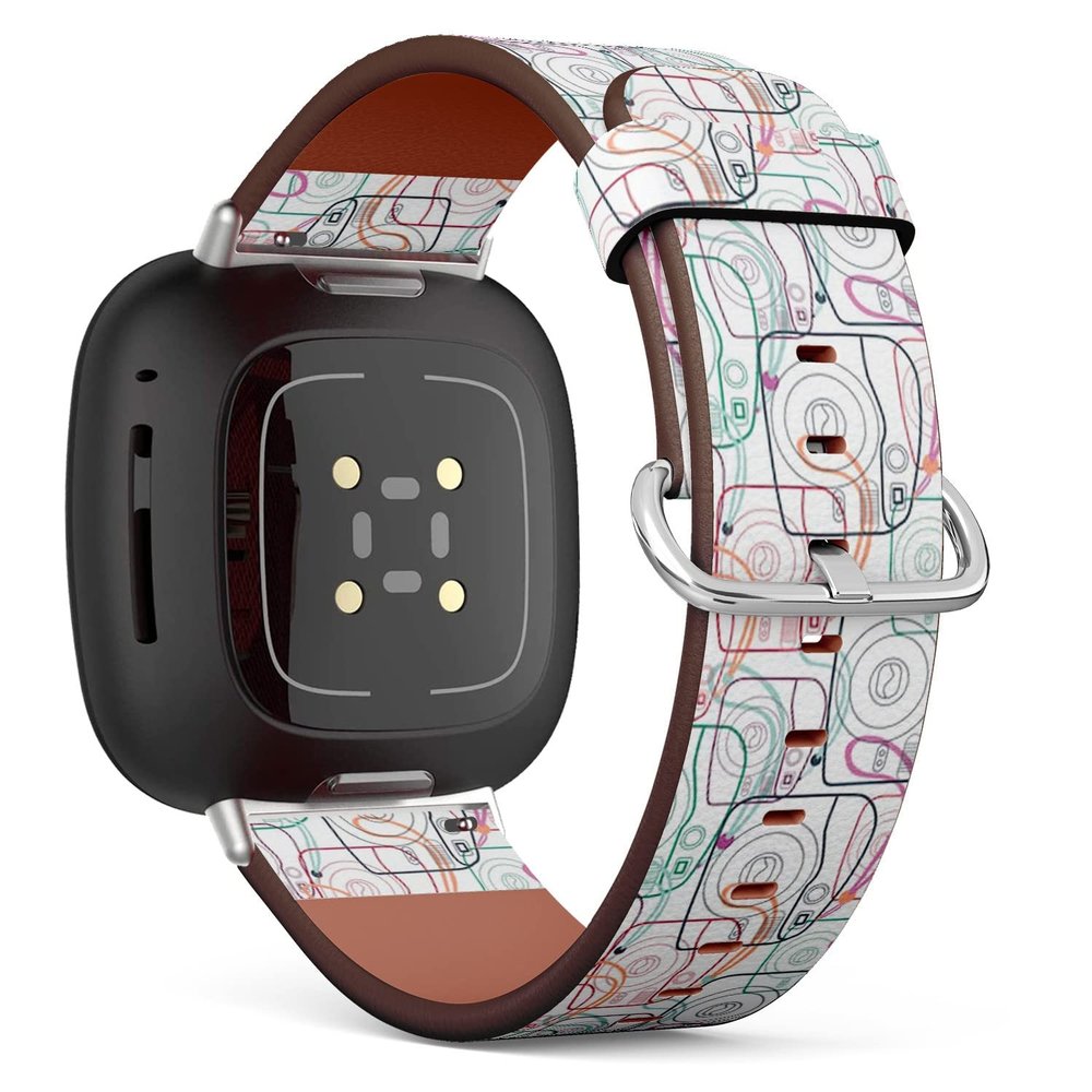 CJBROES Replacement Leather Watch Band, Compatible with Fitbit Versa 3 and Fitbit Sense of Wristband Bracelet Accessory - Trendy Instant Camera