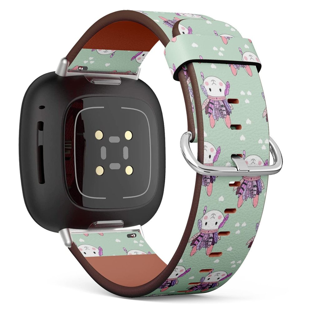 CJBROES Replacement Leather Watch Band, Compatible with Fitbit Versa 3 and Fitbit Sense of Wristband Bracelet Accessory - Tribal Rabbit Headband