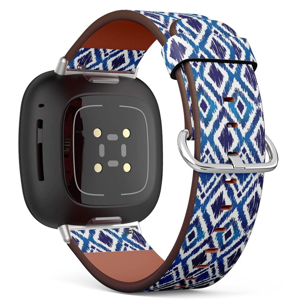 CJBROES Replacement Leather Watch Band, Compatible with Fitbit Versa 3 and Fitbit Sense of Wristband Bracelet Accessory - diamondshaped Ikat Ogee