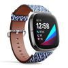 CJBROES Replacement Leather Watch Band, Compatible with Fitbit Versa 3 and Fitbit Sense of Wristband Bracelet Accessory - diamondshaped Ikat Ogee view 2