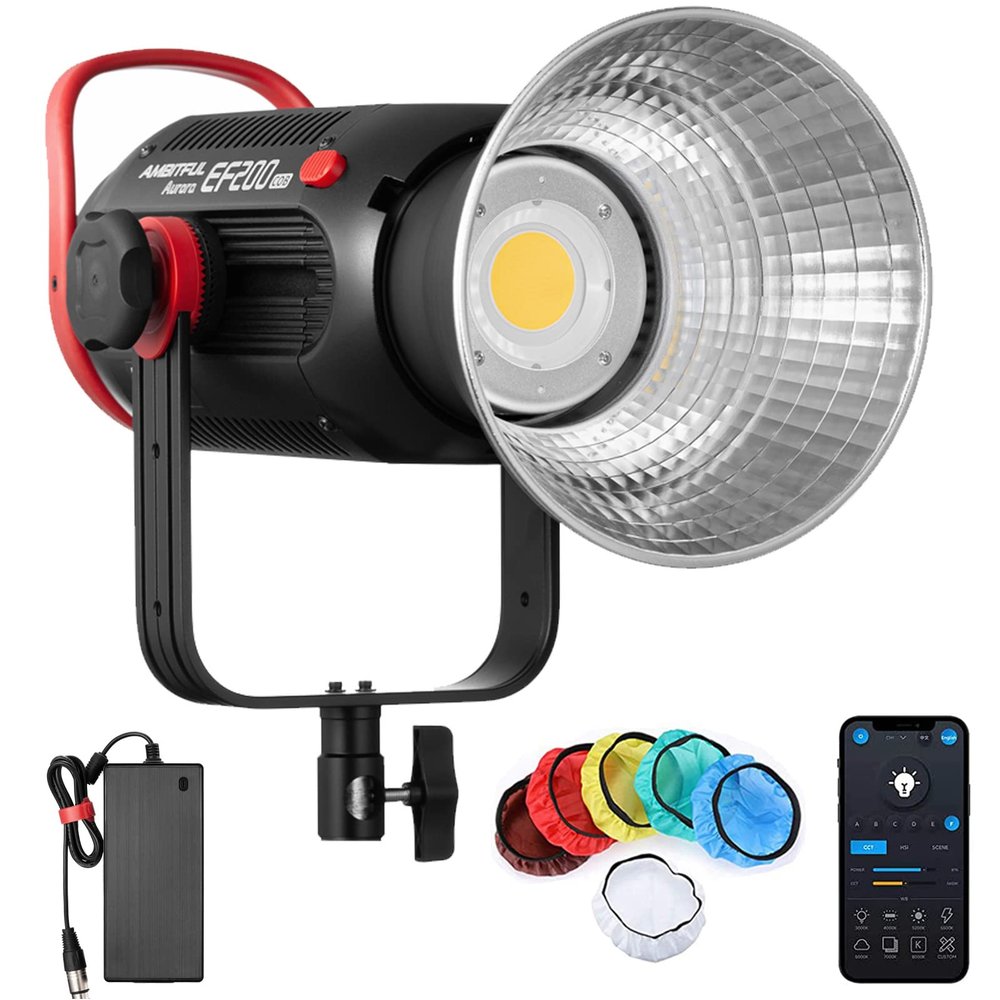 AMBITFUL EF200 Aurora COB 200W 5600K Professional Photography Fill Light Fx Lighting Effects, Wireless Control, Quiet Mode, Suitable for Photography, Studio, Showroom and Makeup