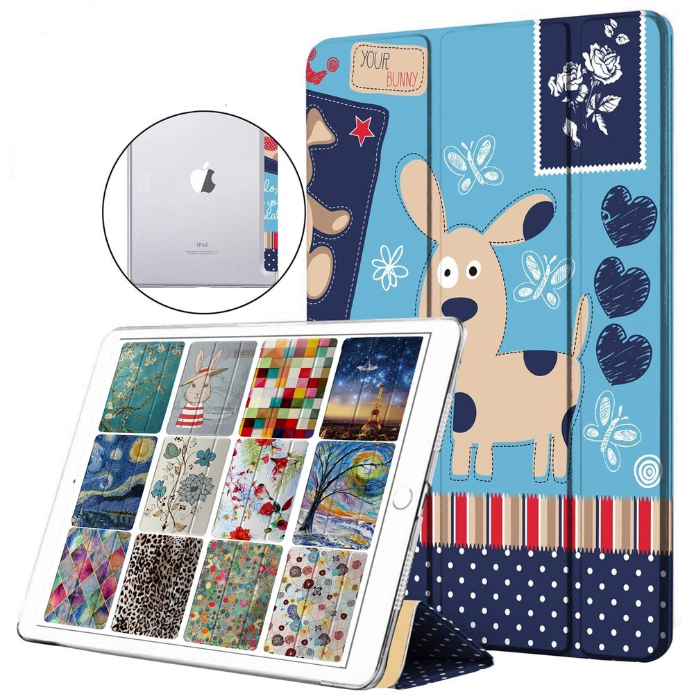 DuraSafe Cases for iPad 4th iPad 3rd iPad 2nd - 9.7 Inch [iPad 4/3 / 2 Old Model ] A1396 A1416 A1430 A1403 A1458 A1459 A1460 A1395 A1397 PC Printed Flip Clear Back Cover - Cartoon Dog Print