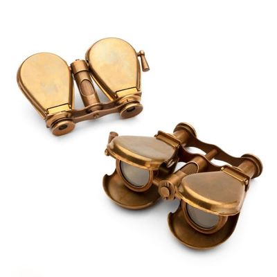 Kings County Tools Compact Brass Folding Binoculars | 2X Magnification | Victorian Style | 4.75" L x 8.75" W x 4" H Size