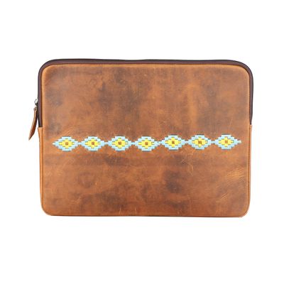 15" Premium Full-Grain Distressed Leather Embroidered Laptop Protective Sleeve 18BT40
