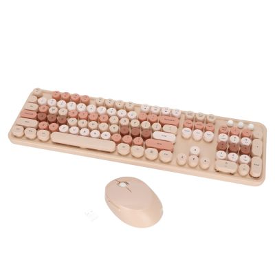 104 Keys Cute Mechanical Keyboard Mouse Combo for Girls, Brown Mix Color Contrast Gaming Keyboards Compatible with 7 8 10, Round Keycap Keyboard for Desktop Laptop