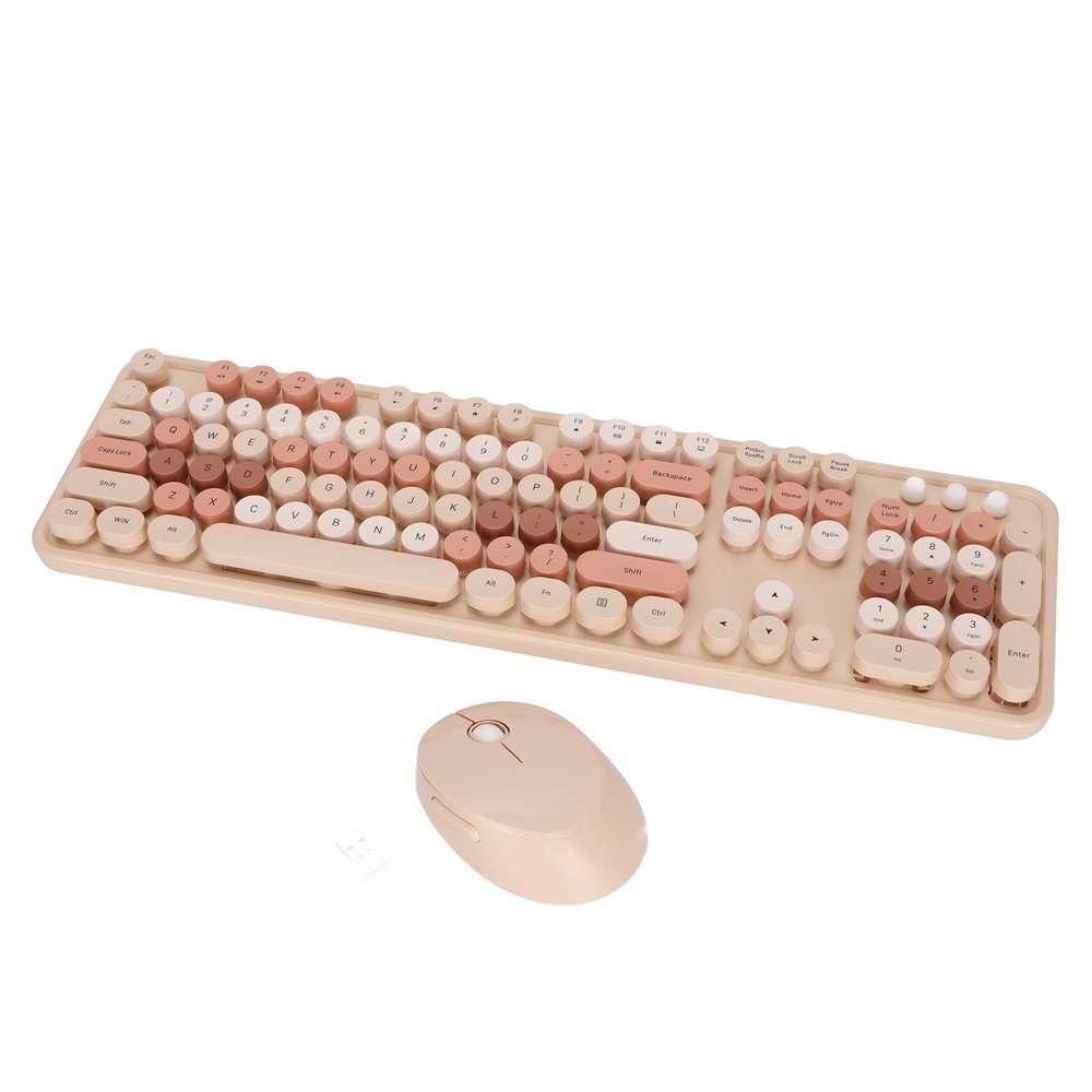 104 Keys Cute Mechanical Keyboard Mouse Combo for Girls, Brown Mix Color Contrast Gaming Keyboards Compatible with 7 8 10, Round Keycap Keyboard for Desktop Laptop