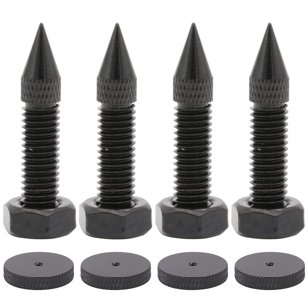 Flushbay 4 Pack Isolation Spikes Floor Protectors - Adjustable M8 Black Speaker Spikes for Subwoofer, CD DVD Player, Turntable, Recorder Chassis With Isolation Feet Pad