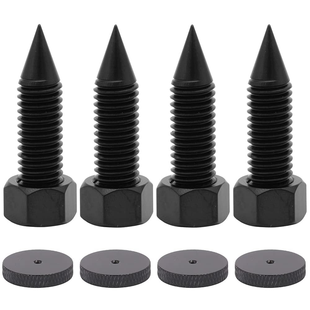 Flushbay 4 Pack Speaker Spikes Floor Protectors Adjustable Speaker Isolation Spikes M10 Black for Subwoofer CD DVD Player Turntable Recorder Chassis with Speaker Isolation Feet Pad (M10)
