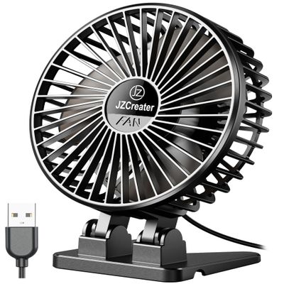 JZCreater USB Desk Fan, Mini Portable, 3 Speeds Desktop Table Cooling, Plug in Power, Rotation Strong Wind, Quiet Personal Small for Home Office Travel Bedroom, Black
