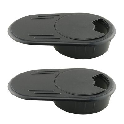 HJGarden 2PCS 60mm Oval Desk Grommets, Oval Desk Gasket with Lid, Desk Wire Cord Cable Grommets Hole Cover for Office PC Desk Cable Cord Organizer Plastic Cover, Black