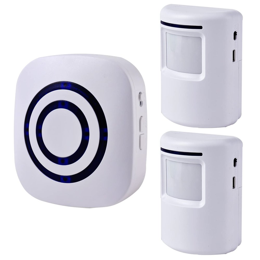 Motion Sensor Alarm - Seanme Wireless Driveway Alarm 100m Long Distance Signal Transmission, Home Security Alarm System Motion Sensor Doorbell with 38 Chime Tunes (1 reciver and 2 Sensor)