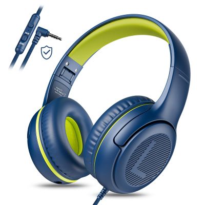 awatrue Kids Headphones for School Toddler Wired with Microphone Plug in Bulk Boys Headset Girls 3+ Year Old Blue Green shareport Phones Teen Volume Control Airplane Two People Childrens Babies