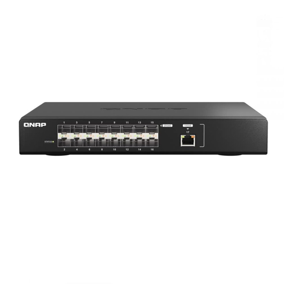 QNAP QSW-M5216-1T-US 16-Port 25GbE Managed Network Switch with 10GbE connectivity for Backbone Networks. Layer 2, Web Management