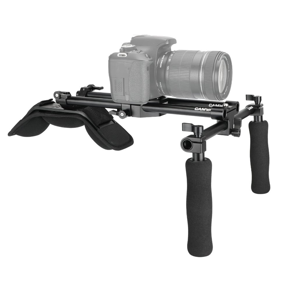 CAMVATE Handheld Shoulder Mount Kit with Sliding Base Plate & Sponge-Covered Handgrip Pair for DSLR Camera - 3029