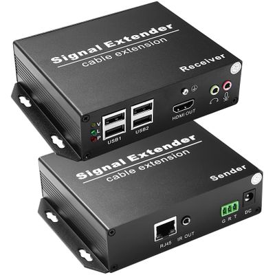 LornCeng 4K HDMI KVM Extender Over Ethernet Cat6 up to 394ft(120m), 1080P@120Hz, Zero Latency, Keyboard & Mouse Over CAT5a, IR, RS232, Audio, EDID, 4 USB2.0-A via Gigabit Switches