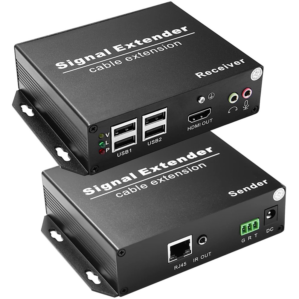 LornCeng 4K HDMI KVM Extender Over Ethernet Cat6 up to 394ft(120m), 1080P@120Hz, Zero Latency, Keyboard & Mouse Over CAT5a, IR, RS232, Audio, EDID, 4 USB2.0-A via Gigabit Switches