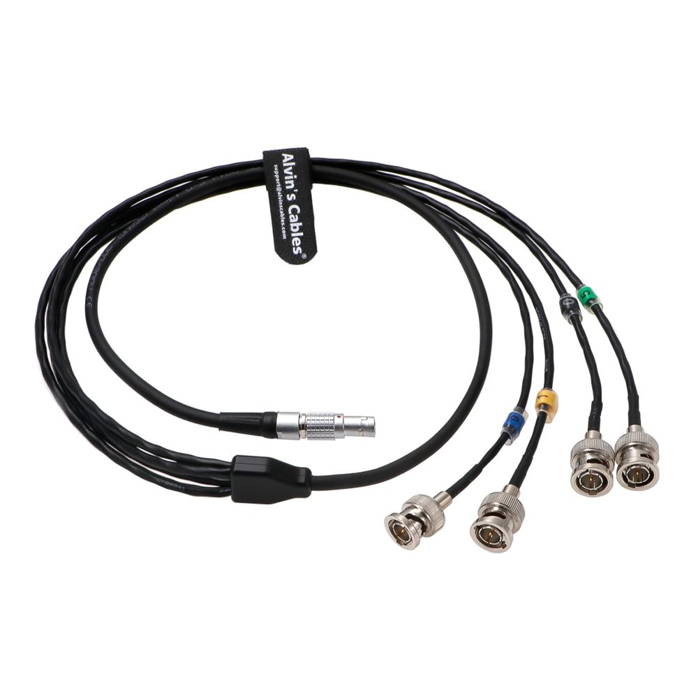 Alvin's Cables Sync Cable for RED Komodo Straight 9 Pin Male to 4 Ports BNC for Timecode in| Timecode Out| Genlock| GPI