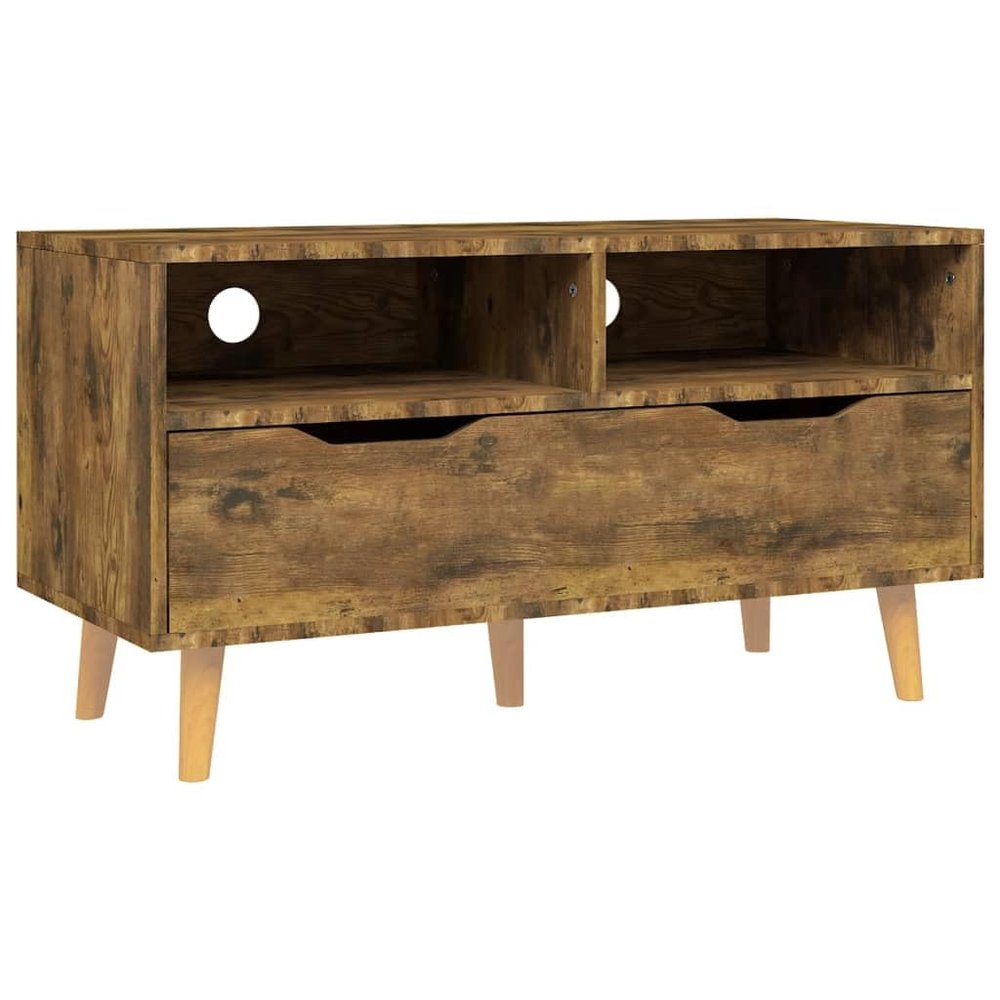 vidaXL Engineered Wood TV Stand in Smoked Oak - Scandinavian Style TV Cabinet with Ample Storage Space and Sturdy Structure - Ideal for Living Room