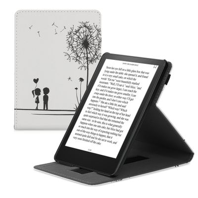 kwmobile Cover Compatible with Amazon Kindle Paperwhite 11. Generation 2021 Case - Stand + Strap - Dandelion Love Black/White