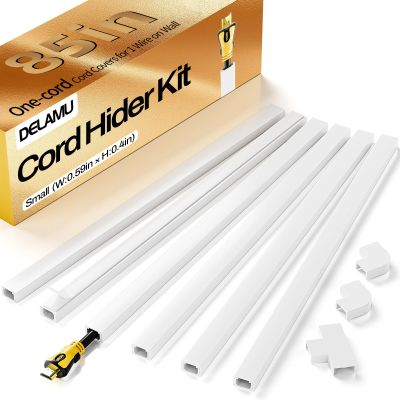 Delamu Cord Hider, Cord Covers for Wires on Wall, One-Cord Cable Hider, Self-Adhesive Wire Hiders Wire Covers for TV Cords on Wall, Easy Mount Cable Cover Management Kit, 6X W0.59 H0.4in, White