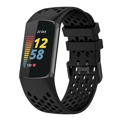 BabyValley Bands Compatible with Fitbit Charge 5 Bands, Replacement Soft Silicone Watch Straps Soft Wristband for Fibit Charge 5 Fitness & Health Tracker Women&Men (Black)